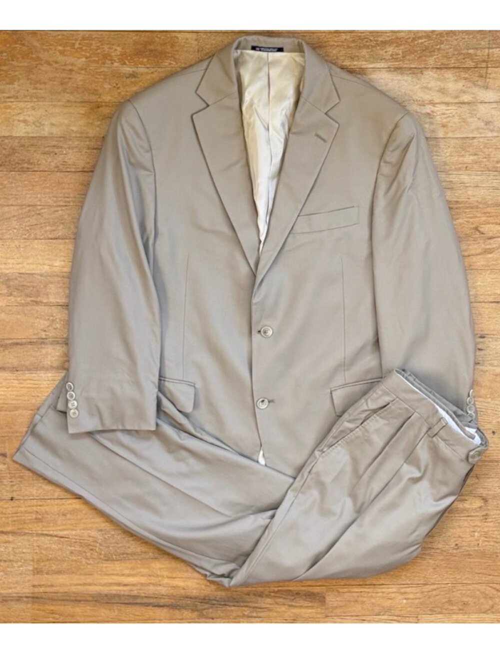 Hart Schaffner Marx Mens Suit Set 44S Blazer 36x27 Pants 100% Wool Khaki Tan